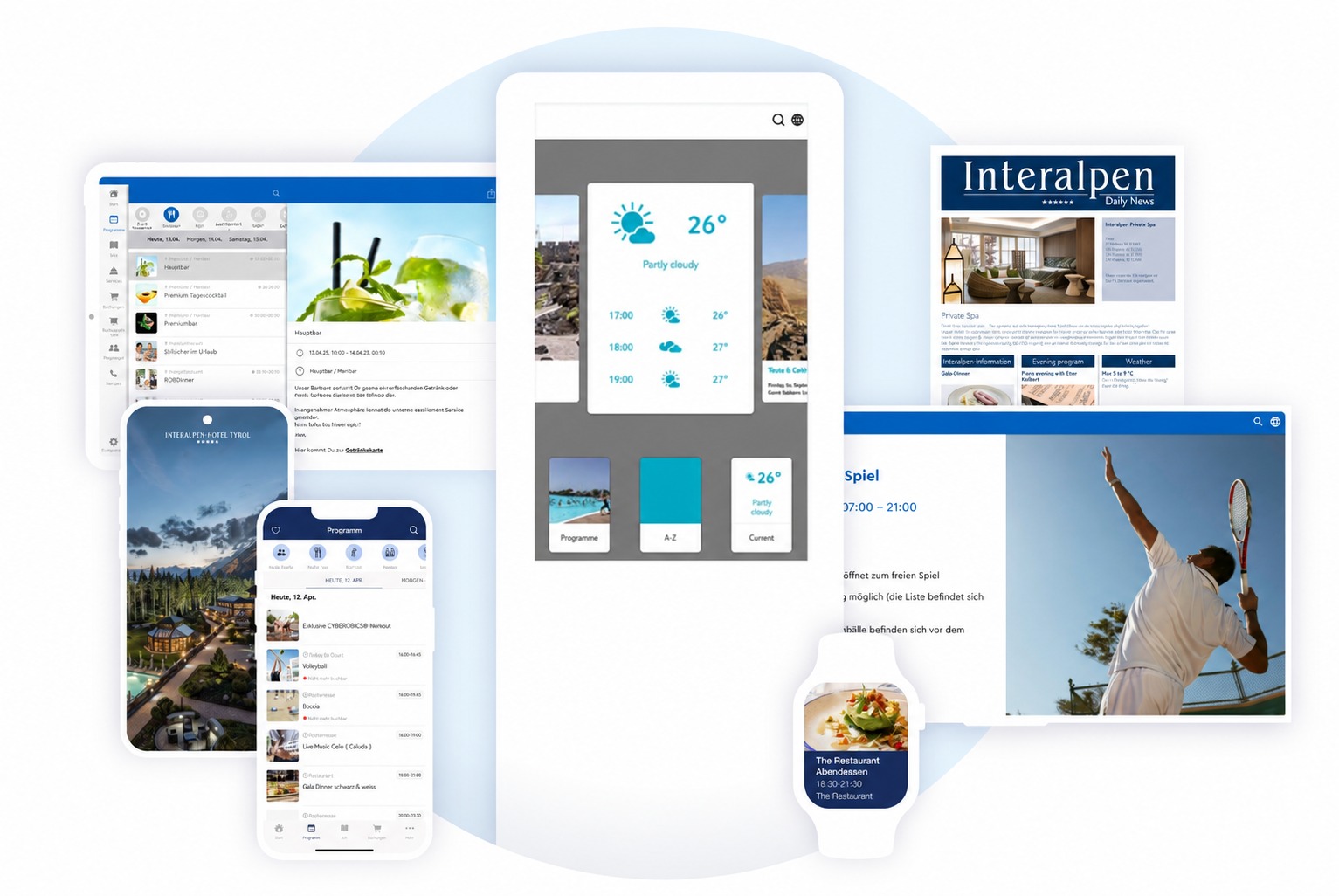 Hotel guest communication across smartphones, tablet, digital signage, television, print and smartwatch